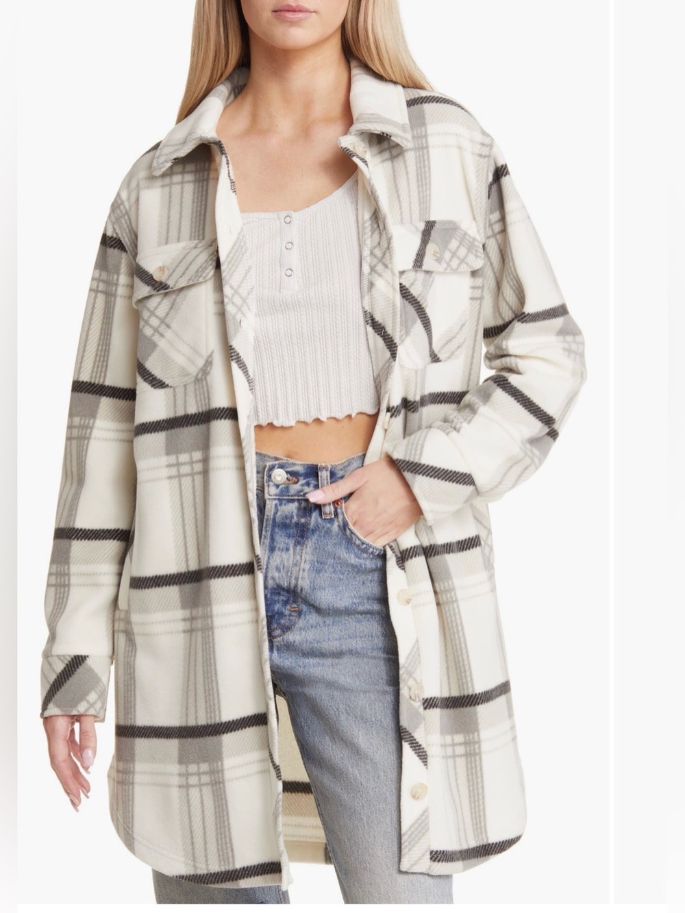 Thread & Supply Cream and Gray Plaid Shacket
